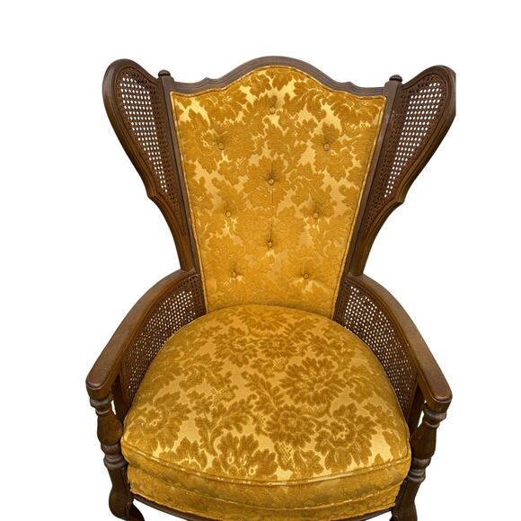 VTG Ayers chair cane accents golden yellow wingback high back - Picture 2 of 7